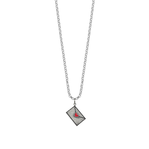 Envelope Pendant with Red Enameled Heart