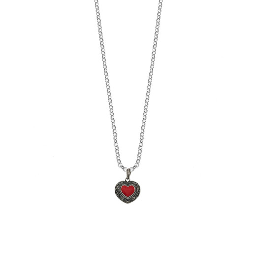 Heart-shaped Pendant with Coral Paste