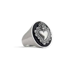 Onyx Stone Ring with Sacred Heart
