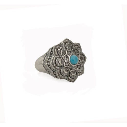 Mandala Ring mit Türkis farbendenden Stein