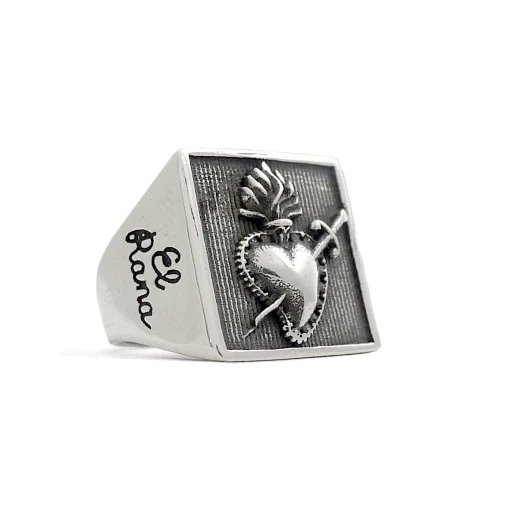 Viereckiger - Herren Ring mit Herz und Dolch
