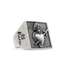 Viereckiger - Herren Ring mit Herz und Dolch
