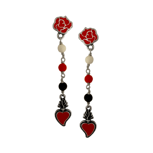 Pendant earrings with Rose and Heart