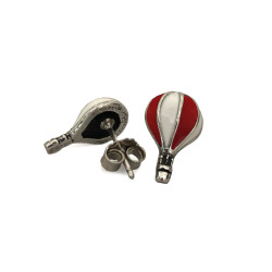 2D white / red hot air balloon earrings